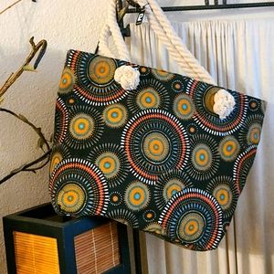 SALE RETRO MOD BOHO MULTI ZIP,  LINED  BEACH BAG